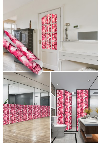 Pembe Su Damlacık Desenli Kendinden Yapışkanlı Şeffaf Folyo, Su Geçirmez, Isıya Dayanıklı, Banyo, Yatak Odası, Mutfak Için Ev Dekoru, Dolap Yapışkanı, Pencere ve Duşakabin Kaplama Çıkartması, Dekoros