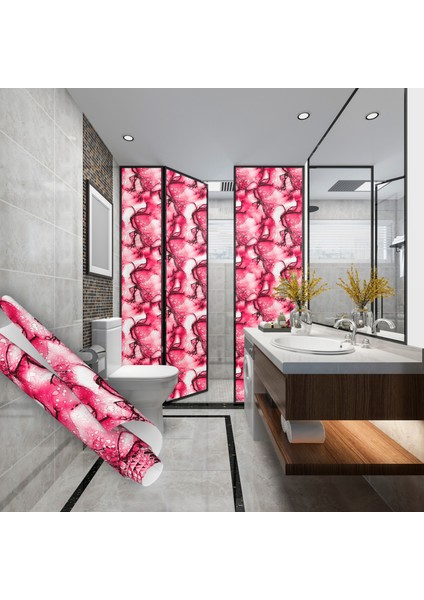 Pembe Su Damlacık Desenli Kendinden Yapışkanlı Şeffaf Folyo, Su Geçirmez, Isıya Dayanıklı, Banyo, Yatak Odası, Mutfak Için Ev Dekoru, Dolap Yapışkanı, Pencere ve Duşakabin Kaplama Çıkartması, Dekoros fırsatları