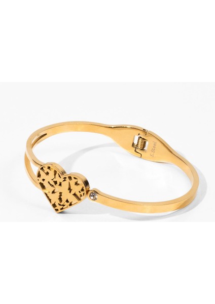 Paslanmaz Çelik Gold Kalın Kapli Cartier Model Kelepçe Bileklik, Gold Çelik Bilezik