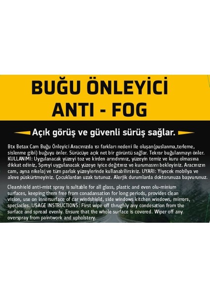 Buğu Önleyici ve Buz Çözücü 200 ml Sprey 2'li Set