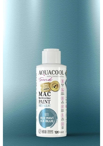 Trend M.a.c Su Bazlı Metalik Hobi Boyası 120 Ml. 911 Buz Mavi