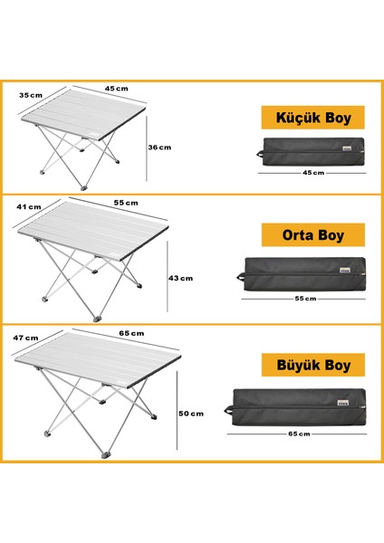 Full Alüminyum Katlanır Kamp Masası, Piknik, Plaj, Ourdoor Hafif Kamp Masası Büyük Boy - Gümüş