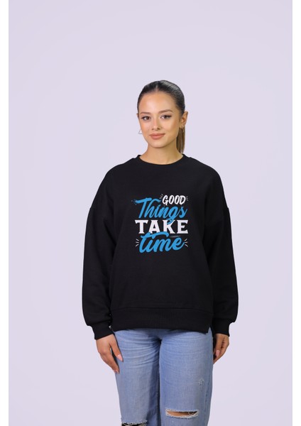 Good Thıng Take Tıme Temalı Özel Tasarım Crop Sweatshirt