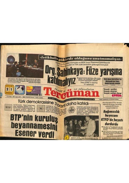 Tercüman Gazetesi 21 Mayıs 1983 - Türk Demokrasisine 3 Parti Daha Katıldı GZ65932