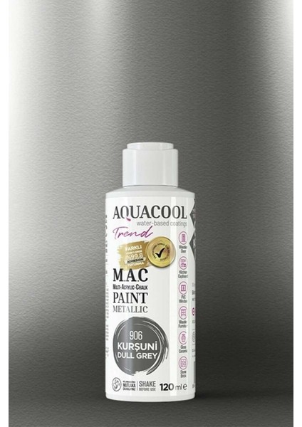 Trend M.a.c Su Bazlı Metalik Hobi Boyası 120 Ml. 906 Kurşuni