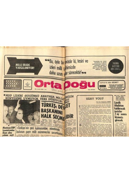Ortadoğu Gazetesi 20 Aralık 1976 - Türkeş,devlet Başkanını Halk Seçmelidir GZ66545 fiyatları
