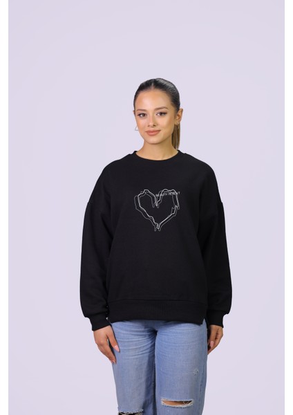 Kalp Temalı Özel Tasarım Crop Sweatshirt