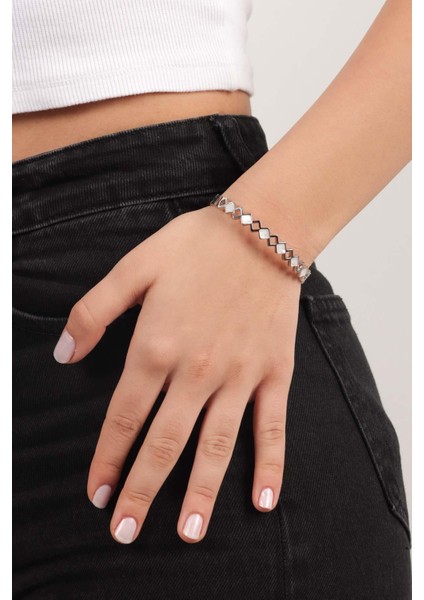 Paslanmaz Çelik Taşlı Baklava Dilimli Çelik Kelepçe Bileklik fiyatları