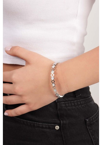 Paslanmaz Çelik Taşlı Baklava Dilimli Çelik Kelepçe Bileklik modelleri