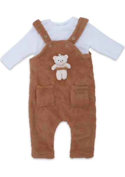 Unisex Ayıcıklı Peluş Salopet Mevsimlik Pamuk Penye 2'li Takım