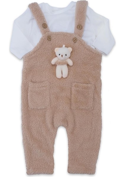 Unisex Ayıcıklı Peluş Salopet Mevsimlik Pamuk Penye 2'li Takım