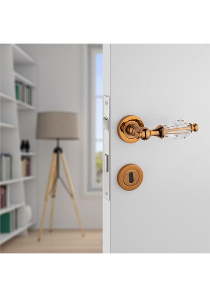Topkapı Kristal Cam Rozetli Albirifin Oda Kapı Kolu Koldoor 5 Takım