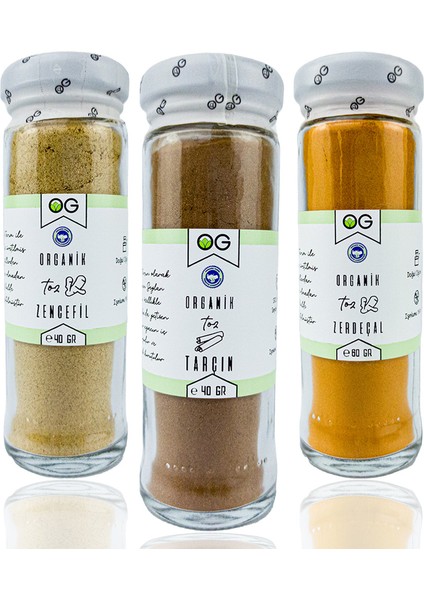 OG natural Organik Baharat Seti ( Toz Tarçın, Toz Zerdeçal, Toz Zencefil)