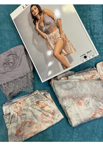 Loriva Kadın Kısa Üçlü Saten Gecelik Takımı modelleri