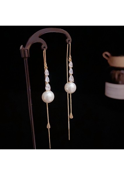 Zirkonya Inci Küpeler, Nazik ve Tatlı Uzun Küpeler (Yurt Dışından)