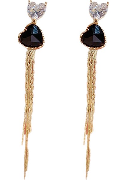 Narin Zirkonya Kalp Uzun Püskül Küpe, Kadın Moda Küpe (Yurt Dışından)