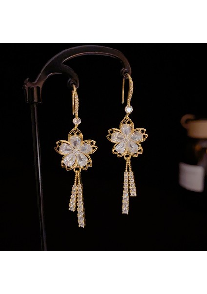 Zirkonya Çiçek Püskül Küpe, Moda Hafif Lüks Vintage Küpe (Yurt Dışından)