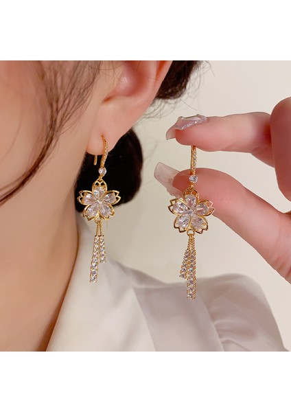 Zirkonya Çiçek Püskül Küpe, Moda Hafif Lüks Vintage Küpe (Yurt Dışından)