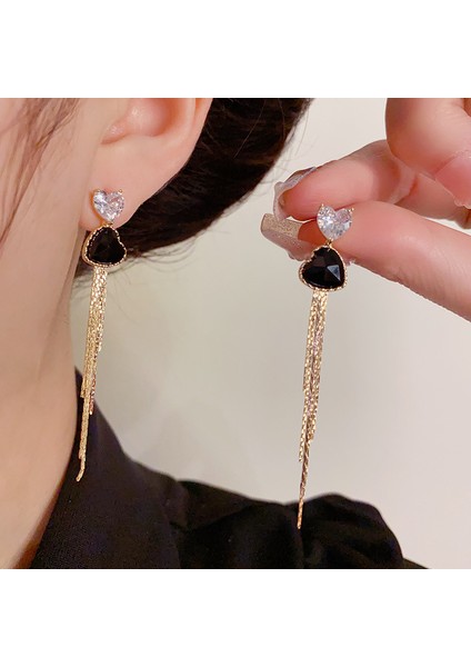 Narin Zirkonya Kalp Uzun Püskül Küpe, Kadın Moda Küpe (Yurt Dışından) modelleri