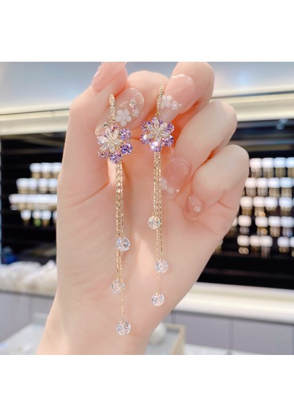 Moda Tasarım Zirkon Çiçek Püskül Küpe (Yurt Dışından)