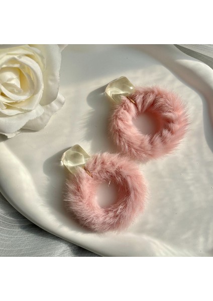 Pembe Küpeler, Sıcak Peluş Ajur Daire Küpeler (Yurt Dışından)