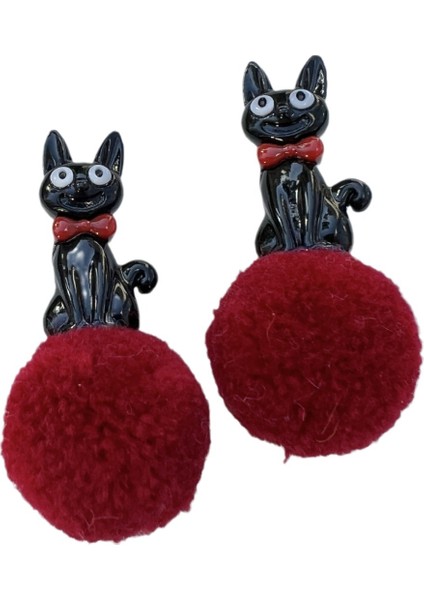 Kırmızı Küpe, Sevimli Kübik Siyah Kedi Küpe (Yurt Dışından)