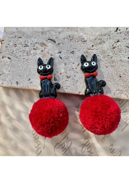 Kırmızı Küpe, Sevimli Kübik Siyah Kedi Küpe (Yurt Dışından)