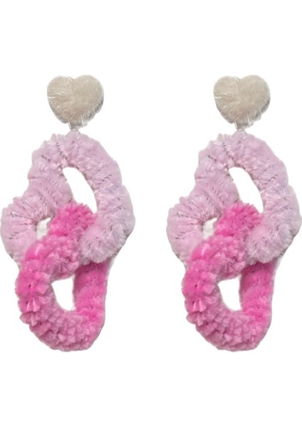 Pembe Peluş Kalp Küpeler, Şık ve Sevimli (Yurt Dışından)
