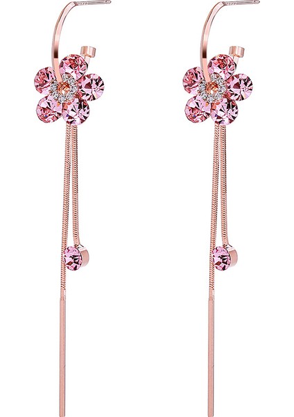 Uzun Püsküllü Moda Küpeler, Pembe Zirkon Küpeler (Yurt Dışından)