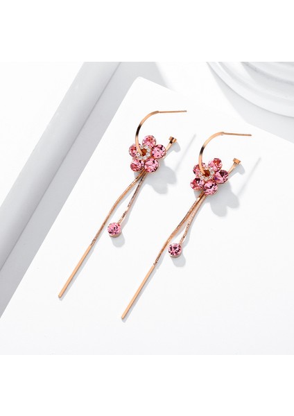 Uzun Püsküllü Moda Küpeler, Pembe Zirkon Küpeler (Yurt Dışından)