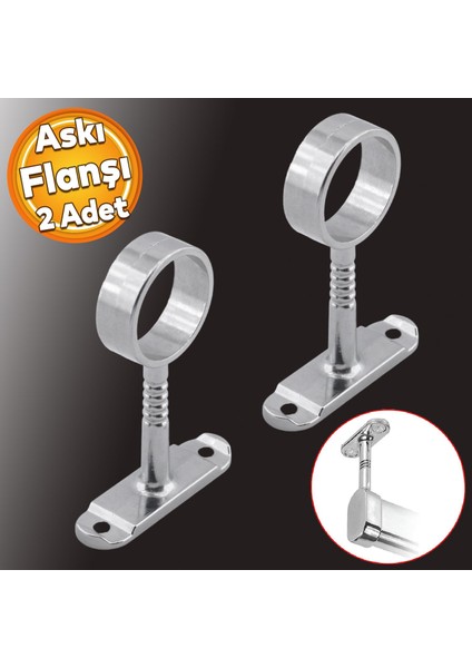 Askı Flanşı Oval Dolap Boru Sabitleme Kıyafet Elbise Askı Flanş Aparatı Krom 75X25 mm (2 Adet)