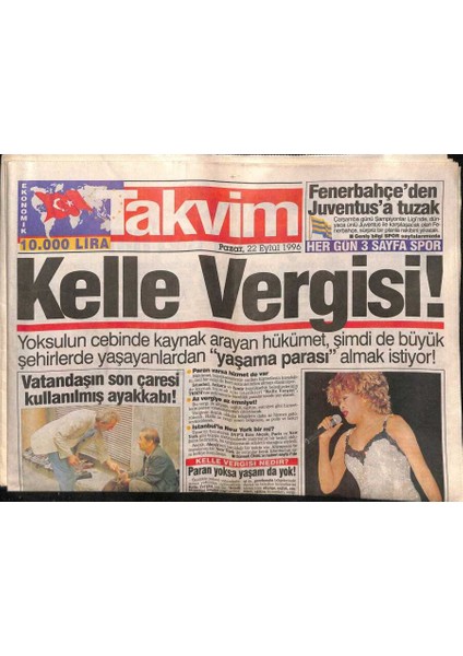 Takvim Gazetesi 22 Eylül 1996 - Türk Sinemasının Sultanı Türkan Şoray Dobra Dobra Konuştu Aşkta Sınır Tanımam GZ70421 modelleri