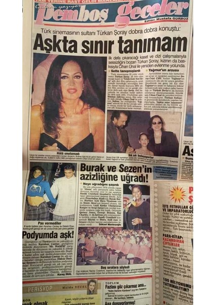 Takvim Gazetesi 22 Eylül 1996 - Türk Sinemasının Sultanı Türkan Şoray Dobra Dobra Konuştu Aşkta Sınır Tanımam GZ70421 fırsatları