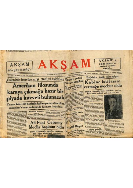 Akşam Gazetesi 28 Ocak 1948 - Ali Fuat Cebesoy Meclis Başkanı Oldu GZ71457