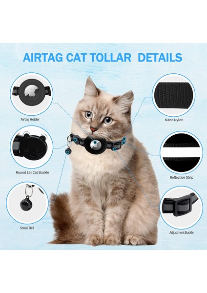 Airtag Tutucu Özellikli Kedi Boyun Tasması Evcil Hayvan Yavru Köpek Kedi Boyunluk Kilitli Çan Zil Tasması Gbs Yuvalı