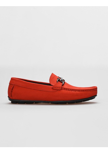 Hakiki Deri Kırmızı Nubuk Erkek Loafer