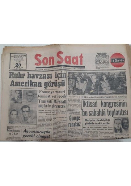 Son Saat Gazetesi 23 Kasım 1948 - Ruhr Havzası Için Amerikan Görüşü GZ71621