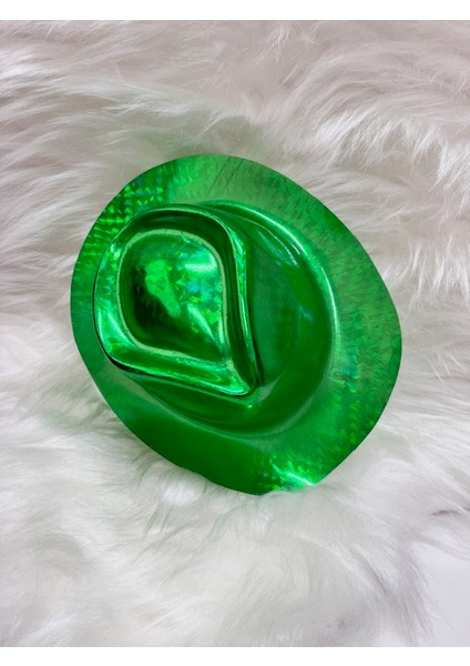 Yeşil Renkli Lazer Hologramlı Kovboy Şapkası 30X25 cm