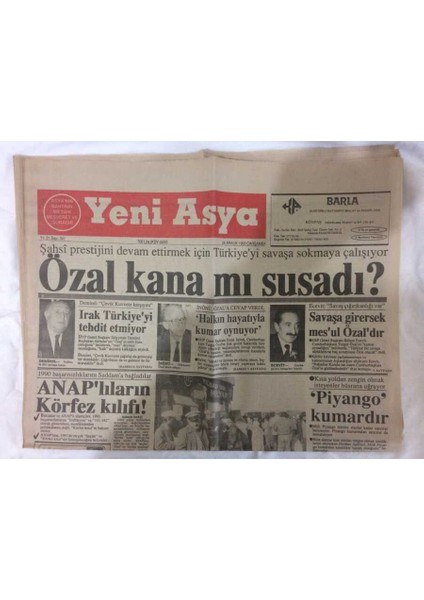 Yeni Asya Gazetesi 26 Aralık 1990 - 7 Bin Metal Işçisi Grevde GZ72990 fiyatları