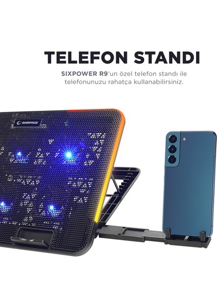 Sıxpower R9 6 Fan Rgb Işıklı Telefon Tutuculu Notebook Soğutucu