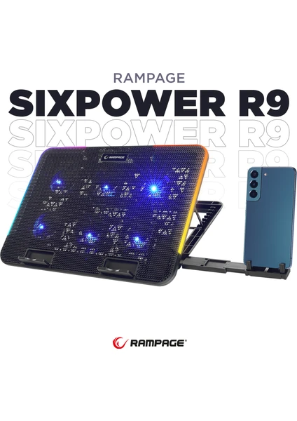 Sıxpower R9 6 Fan Rgb Işıklı Telefon Tutuculu Notebook Soğutucu