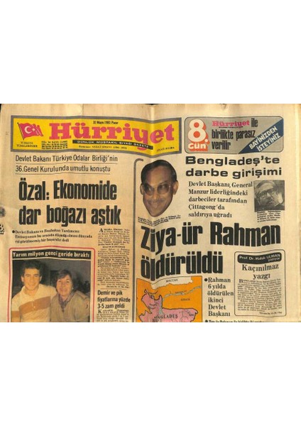 Hürriyet Gazetesi 31 Mayıs 1981 - Ziya - Ür Rahman Öldürüldü GZ74268