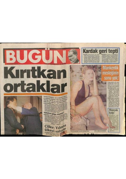 Bugün Gazetesi 17 Şubat 1996 - Kırıtkan Ortaklar Mesut Yılmaz Necmettin Erbakan GZ75222