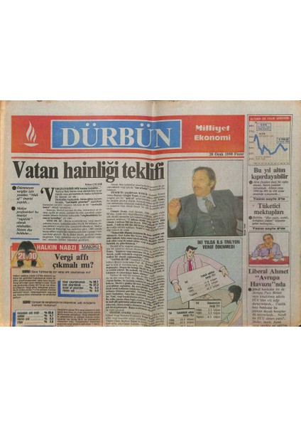 Milliyet Gazetesi Dürbün Eki 28 Ocak 1990 - Vatan Hainliği Teklifi GZ75008
