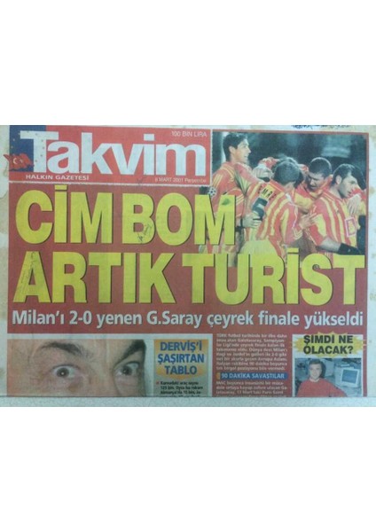 Takvim Gazetesi 8 Mart 2001 - Cimbom Artık Turist GZ35368