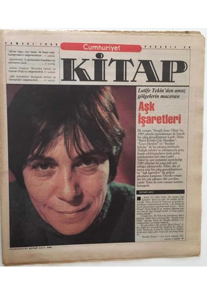 Cumhuriyet Gazetesi Kitap Eki - 23 Mart 1995 - Lutife Tekinden Ansız Gölgelerin Macerası Aşk Işaretleri - GZ43569