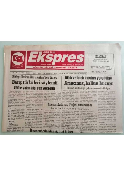 Giresun Ekspres Gazetesi 2 Mayıs 2003 Barış Türküleri Söylendi 500E Yakın Kişi Ses Yükseltti -GZ33347