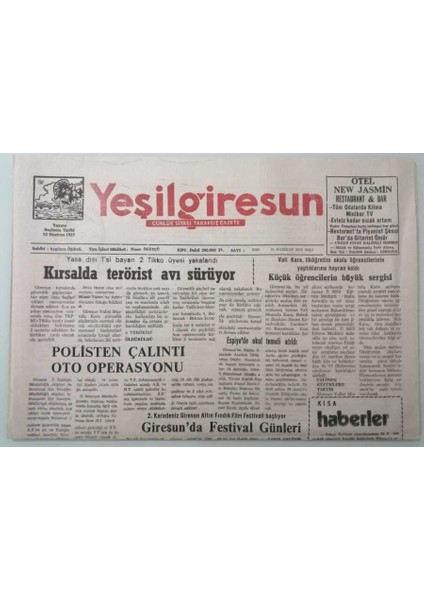 Yeşil Giresun Gazetesi 10 Haziran 2003 Kırsalda Terörist Avı Sürüyor -GZ33388