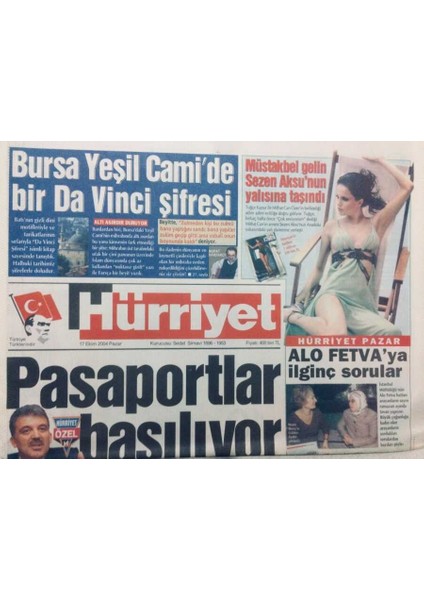 Hürriyet Gazetesi 17 Ekim 2004 - Müstakbel Gelin Tuğçe Kazaz Sezen Aksunun Yalısına Taşındı GZ46917