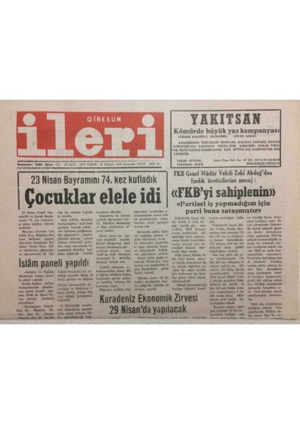 Giresun Ileri Gazetesi 25 Nisan 1994 - Fkbyi Sahiplenin GZ35524